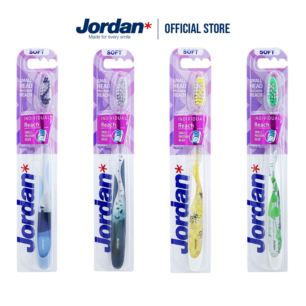 [Mã BMBAU50 giảm 50K đơn 150K] Combo 4 Bàn chải đánh răng Jordan Individual Reach, Lông mềm chữ S