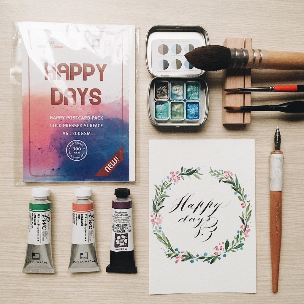 Giấy Vẽ Màu Nước, màu bột gouache, acrylic HAPPY vân Cold 300gsm