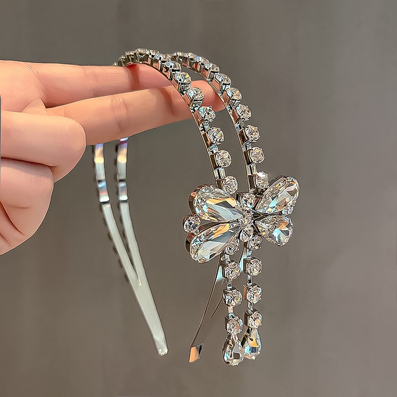 Cài tóc nơ đính đá zircon hai lớp phong cách Âu Mỹ thời trang dễ phối đồ