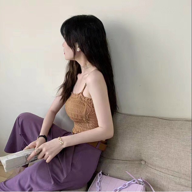 (Mới về) Áo 2 dây gân tăm nhún chun cực xinh cho mùa hè năng động C6854