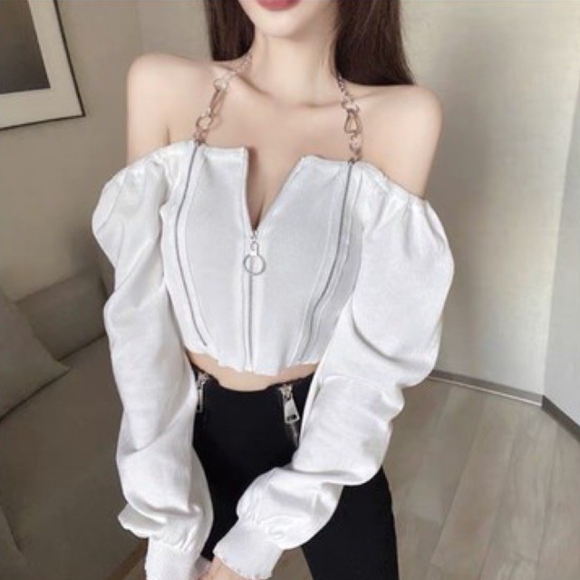 Áo khoá kéo croptop BIGSIZE 3 xích 55-80kg