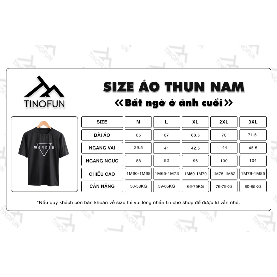 Áo thun nam ngắn tay TINOFUN đẹp mã "TT20" vải thun lạnh phong cách Hàn Quốc họa tiết Wonder tập gym