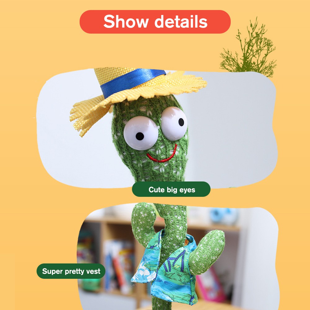 【Ready Stock】Plush Toy Musical Cactus Can Sing Dance Record Early Childhood Education Toys