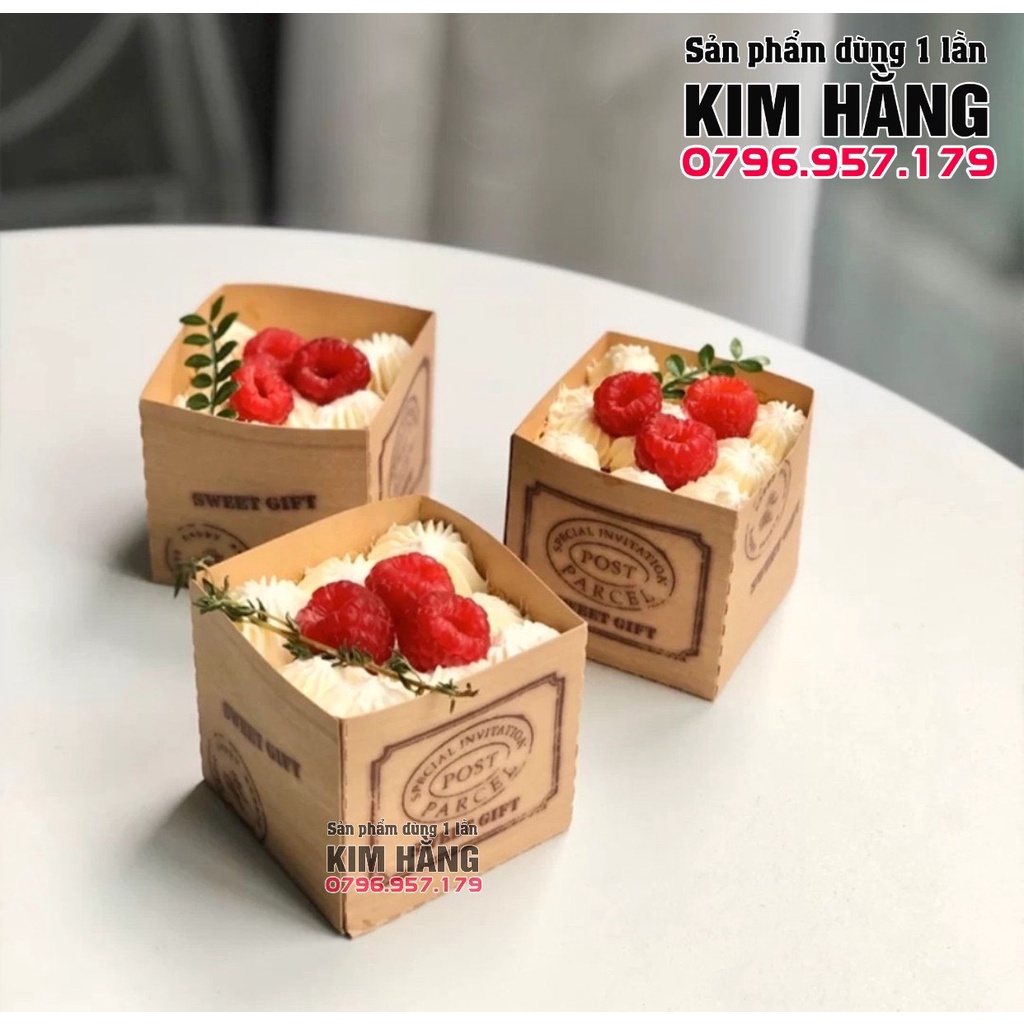 Set 100 ly giấy kraft vuông đựng bánh tiramisu , đựng mousse mini siêu xinh , siêu dễ thương