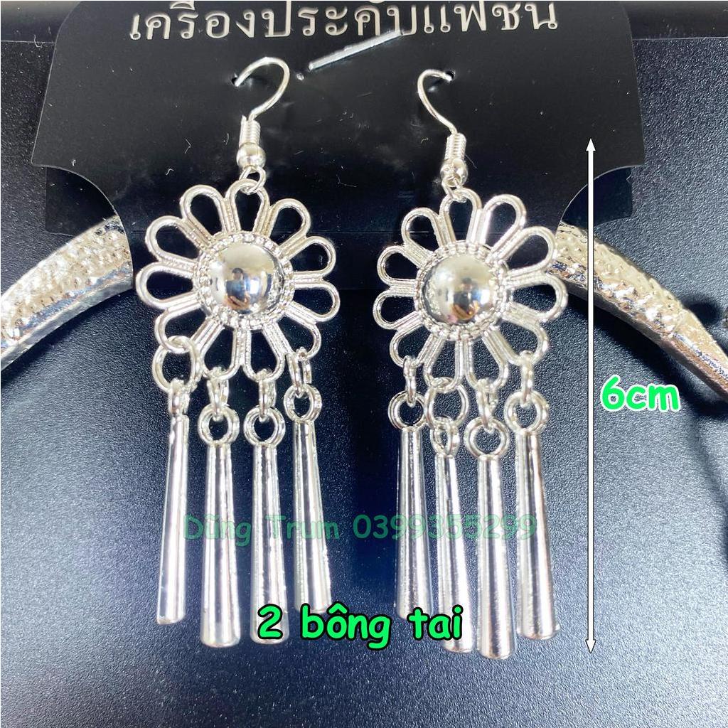 Kiềng hầu đồng tua dài kèm 2 bông tai, vòng cổ dân tộc mặt dây chuyền DT008