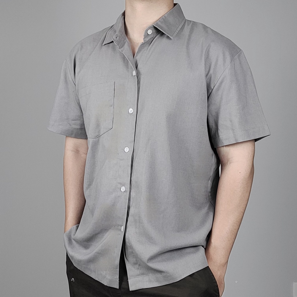 Sơ mi nam ngắn tay, sơ mi cộc tay trơn - hoạ tiết caro. Chất liệu cotton và linen mềm mại