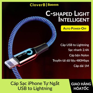 Dây sạc iPHONE Baseus C-shaped Light tự ngắt thông minh sạc nhanh 2.4A,sạc iphone 6/7/x/11/12