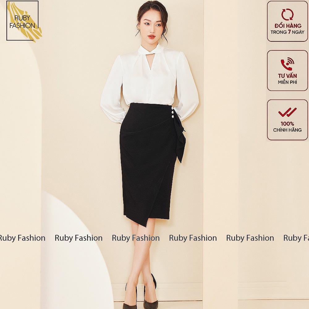 Chân váy bút chì khuy ngọc Ruby Fashion cách điệu sang trọng
