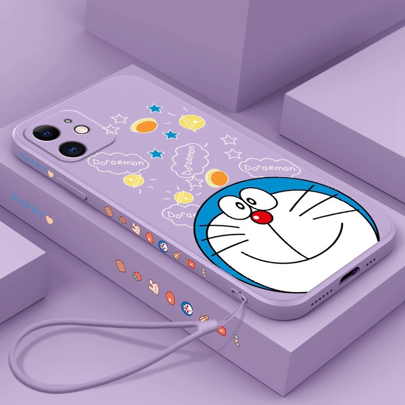Ốp điện thoại silicon mềm in hoạt hình Doraemon đáng yêu có dây đeo cho iPhone 11 12 Pro Max | BigBuy360 - bigbuy360.vn