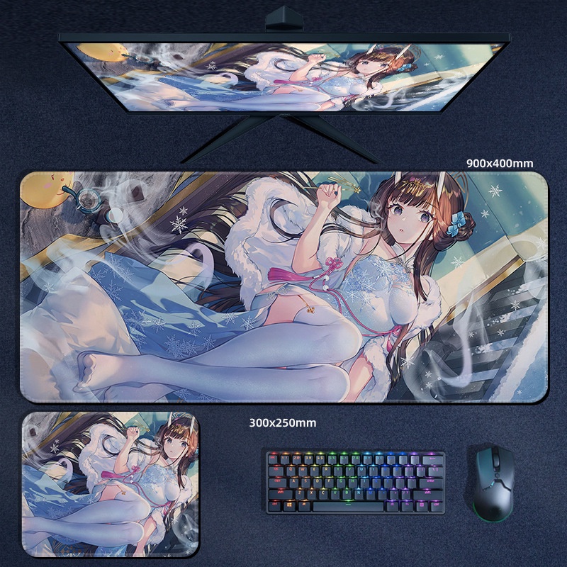 Tấm Lót Chuột Và Bàn Phím In Hình Game Azur Lane Cỡ Lớn 90*40cm