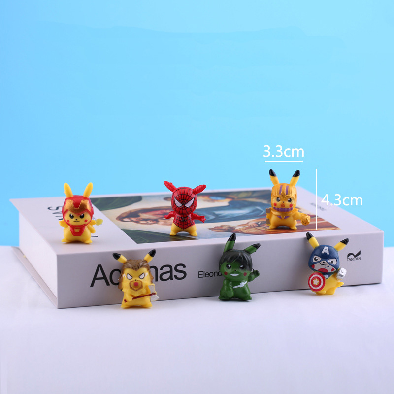 Set 6 mô hình Pikachu Marvel trang trí đáng yêu