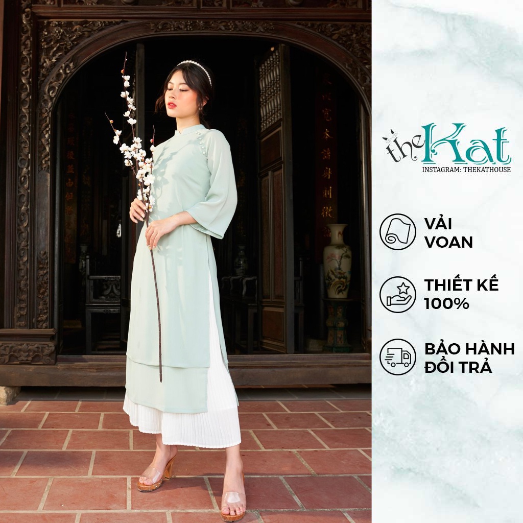 Áo Dài chuỗi ngọc The Kat House, vải voan gân không nhăn mát mẻ, sang trọng và tinh tế, đủ size (không kèm quần)