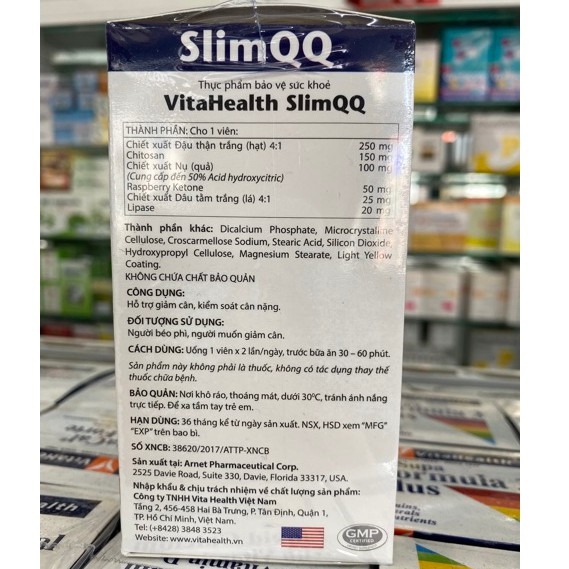 Viên Uống Hỗ Trợ Giảm Cân VITAHEALTH Slim QQ Hộp 60 Viên -  0305714