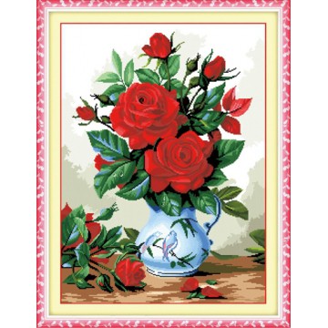 Tranh thêu Bình Hoa Hồng ms 53498