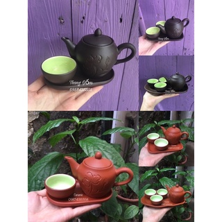 Bộ ấm trà tử sa khắc hoa Độc ẩm -Nhị ẩm- Tam ẩm