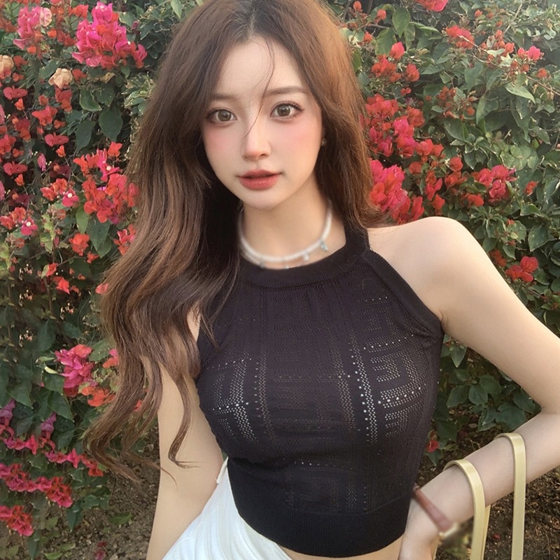Áo Croptop Dệt Kim Màu Sắc Đơn Giản Quyến Rũ Cho Nữ
