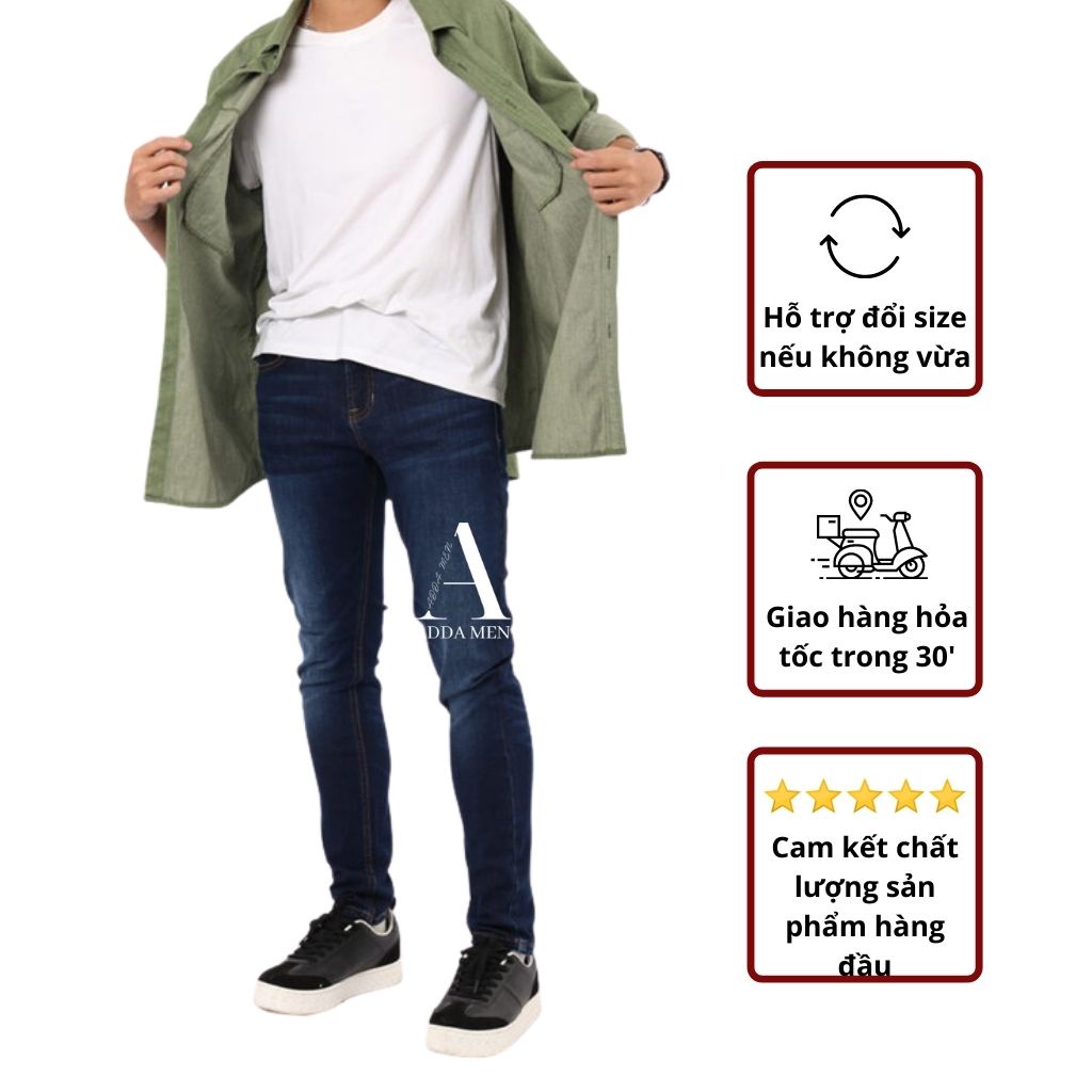 Quần jean nam slimfit Adda Men quần bò nam ống côn co giãn màu xanh chàm AJSF-2142