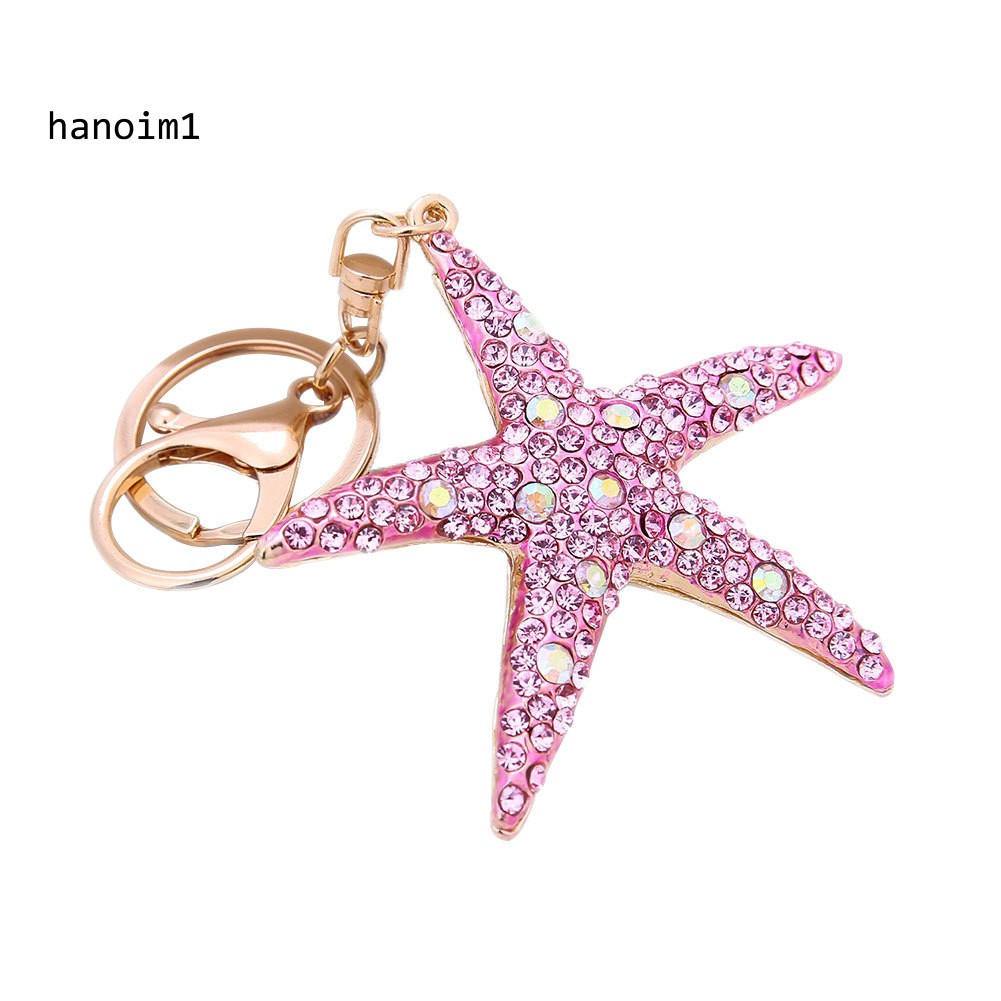 【H1N1】Lovely Starfish Rhinestone Pendant Key Chain Keychain Ring Bag Phone Car Decor