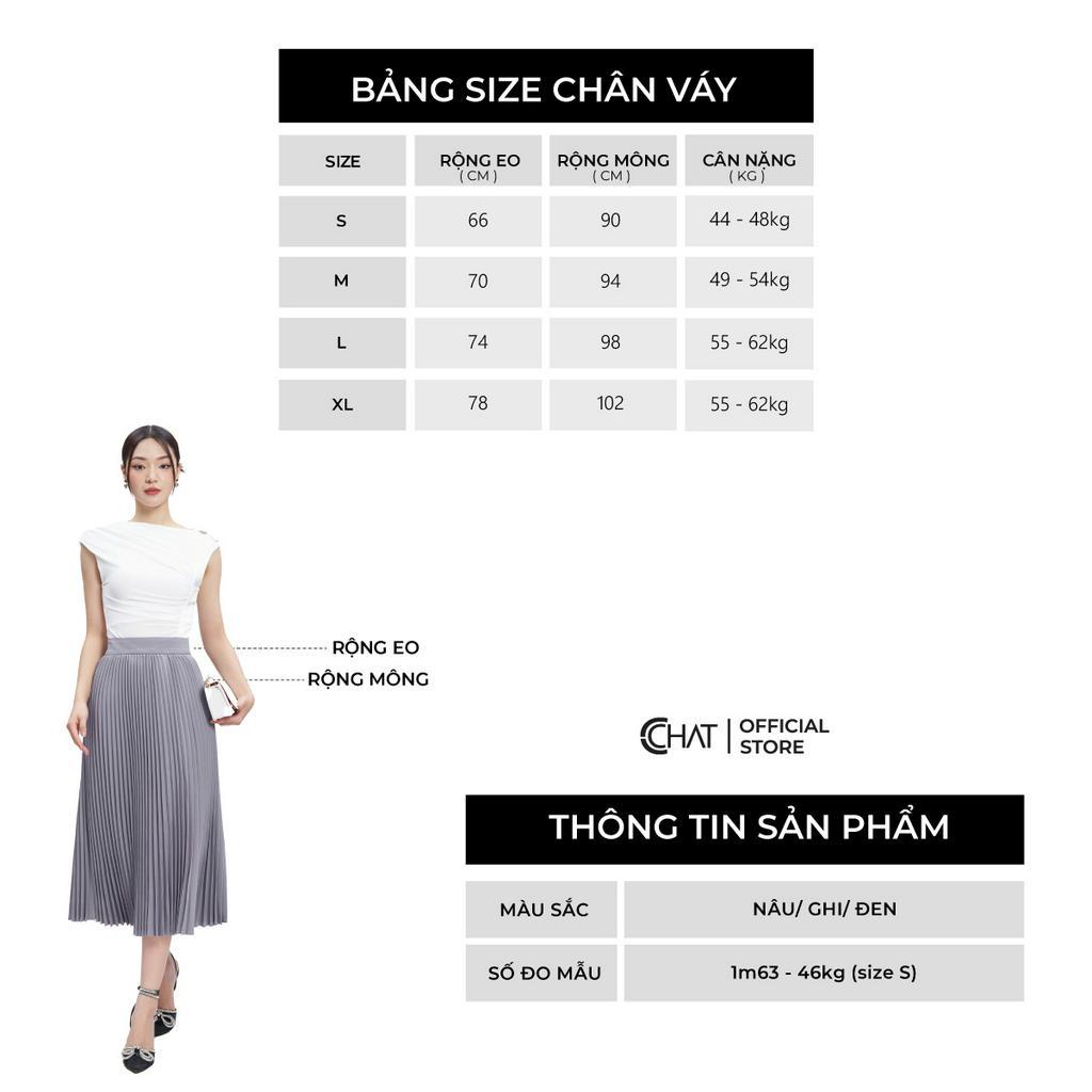 Chân Váy 𝐂𝐂𝐇𝐀𝐓 Xếp Ly Dáng Midi Chất Tuytsi Cao Cấp Phong Cách Thanh Lịch 53CDS2014LT