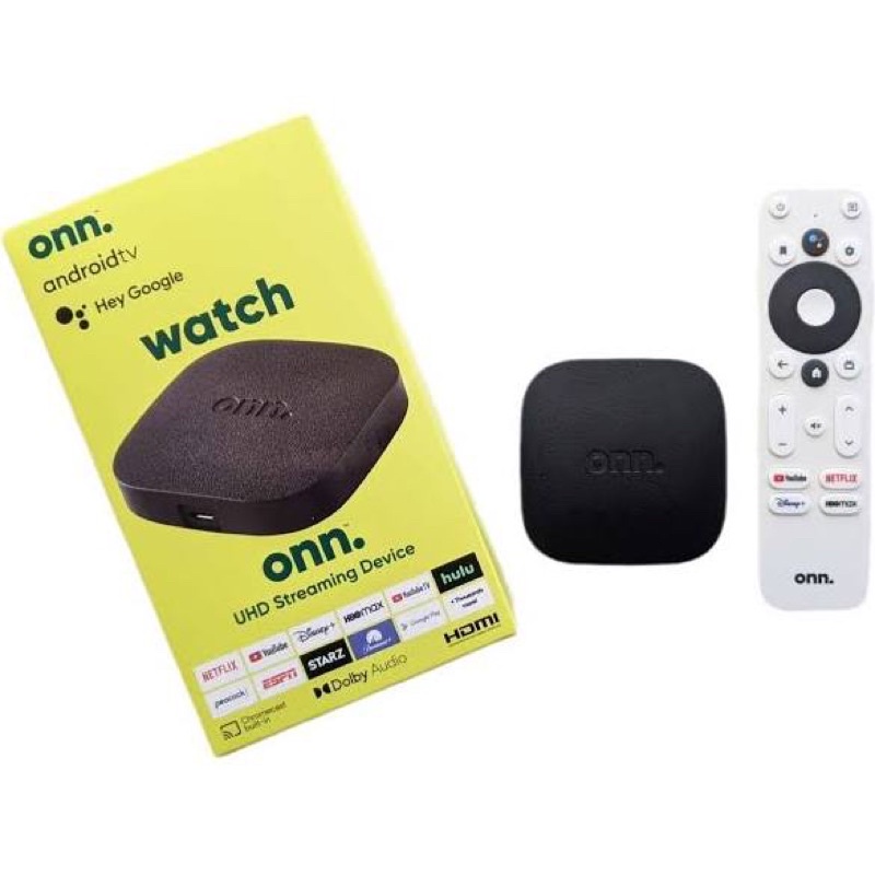onn. Thiết bị phát trực tuyến Android TV 4K UHD với Điều khiển từ xa bằng giọng nói và cáp HDMI