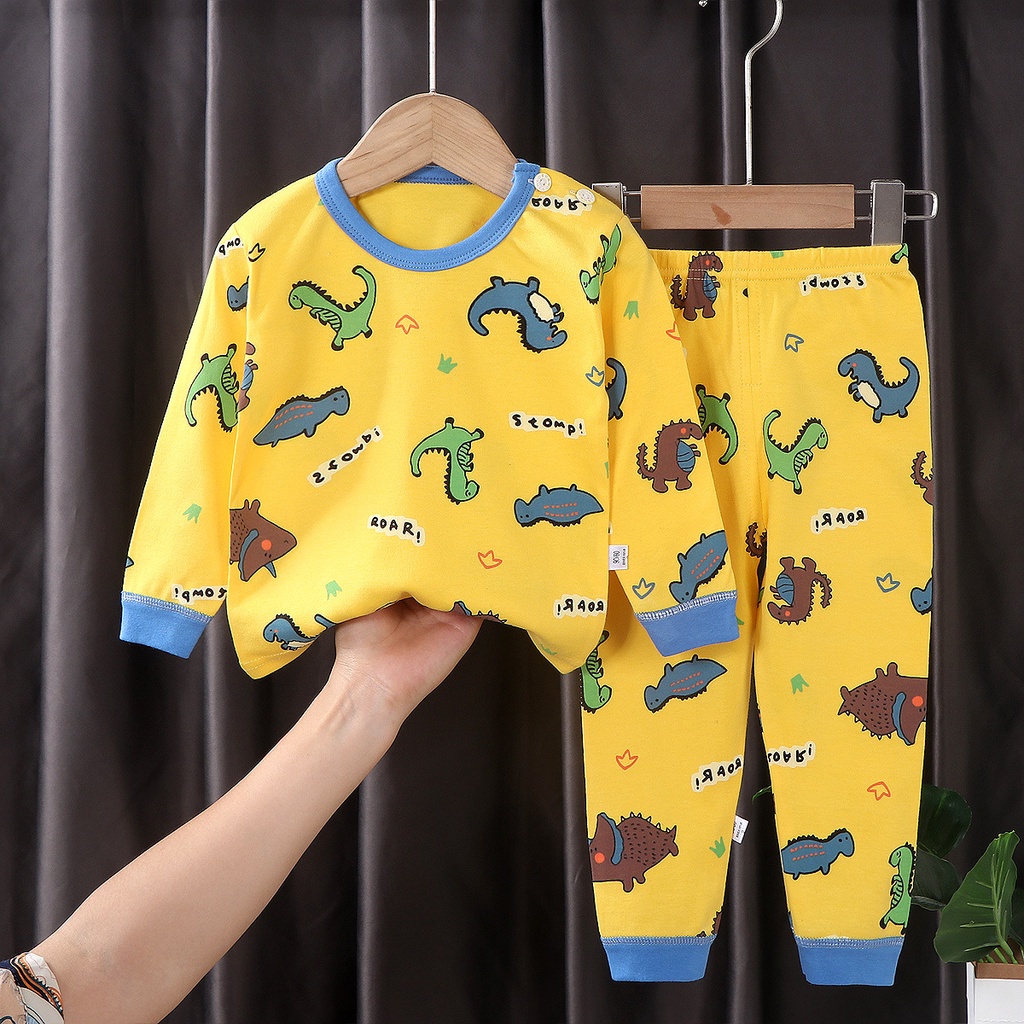 Bộ đồ ngủ SANITKUN 100% cotton tay dài họa tiết hoạt hình đáng yêu cho bé