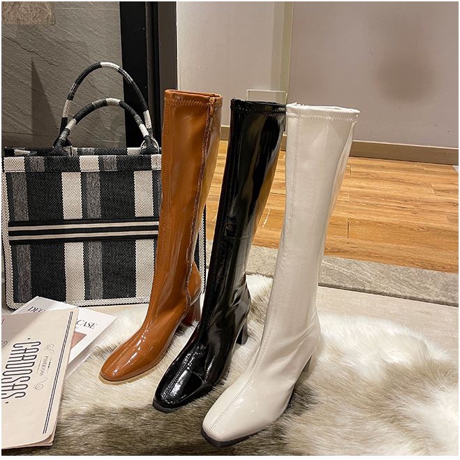 Bốt đùi nữ WOMEN STORY giày boots cao cổ da PU mềm bóng boot khóa sườn đế vuông 6cm boost thời trang mùa đông C27