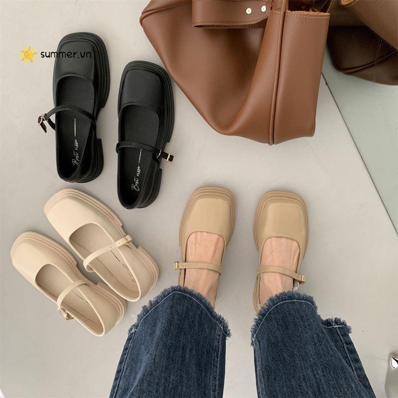 Giày Da Mũi Vuông Phong Cách Thời Trang Xuân Thu 2022 Dành Cho Nữ