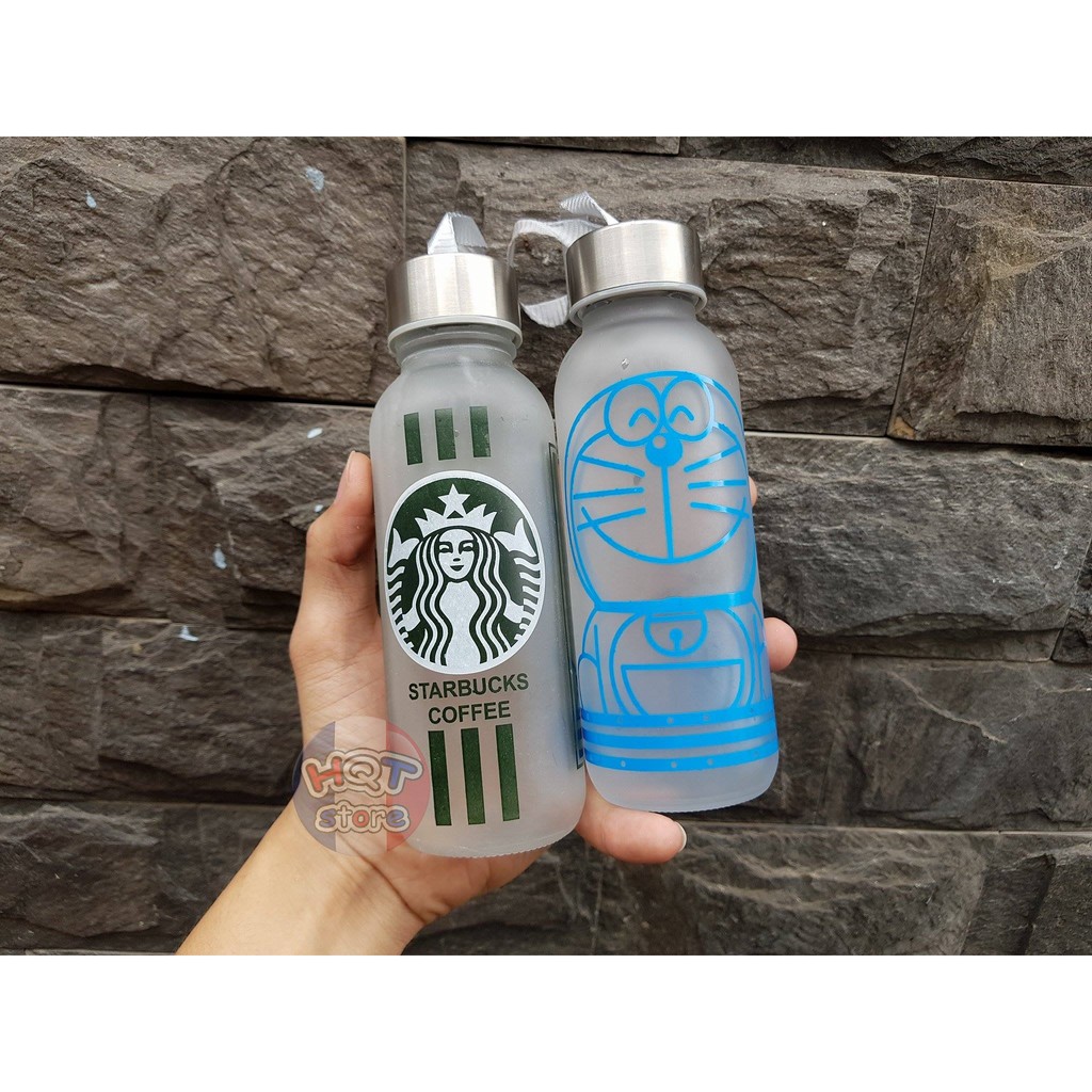 Bình thủy tinh đựng nước Starbucks Doraemon