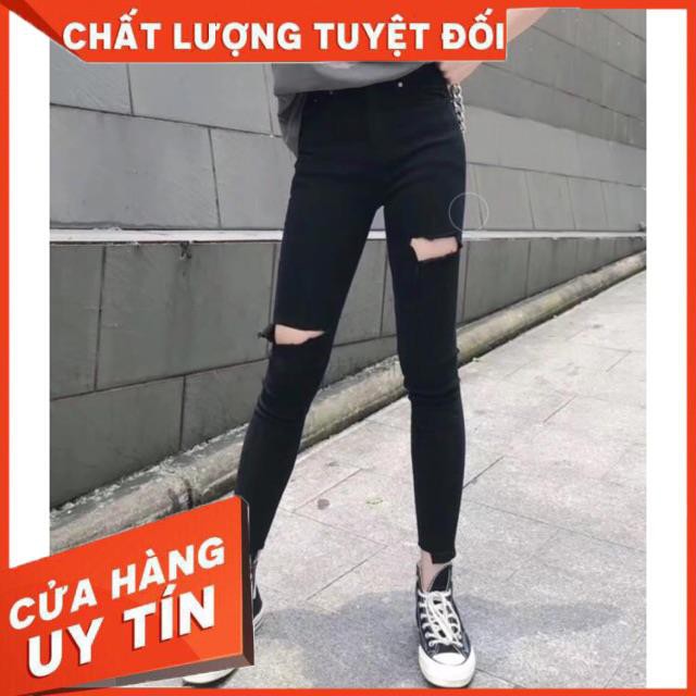 Quần jeans skinny đen rách - clip chính chủ