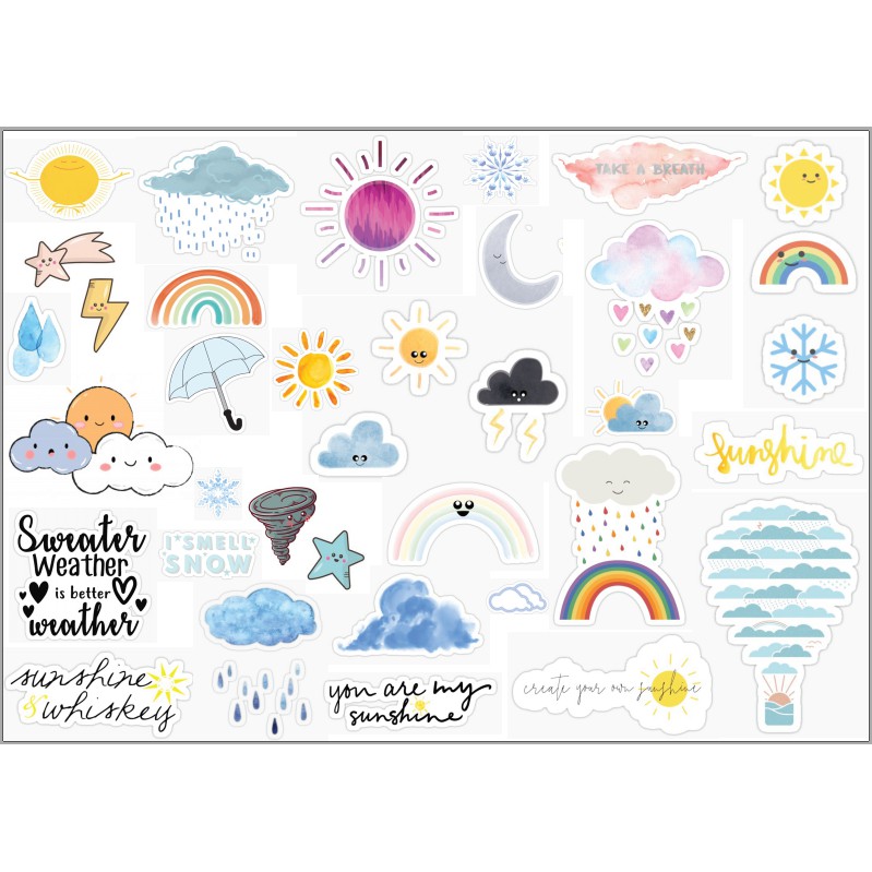 37 miếng dán họa tiết hình thời tiết, sticker trang trí sổ tay, scrapbook