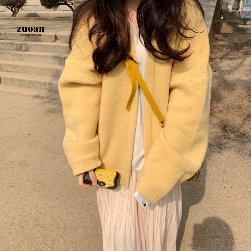 SUXI Áo khoác cardigan dệt kim dáng rộng đơn giản thời trang Hàn Quốc cho nữ