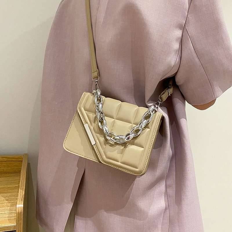 Túi Xách Đeo Vai Hình Vuông Nhỏ Kẻ Caro Phối Dây Xích Đơn Giản Thời Trang Dành Cho Nữ