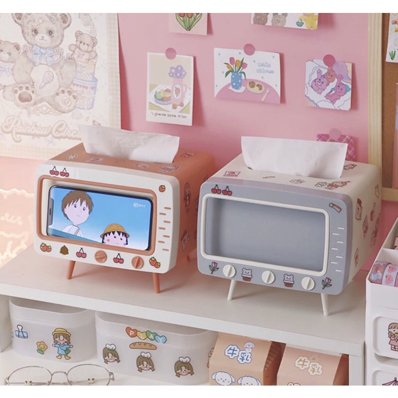 Hộp giấy kết hợp giá đỡ điện thoại hình tivi phong cách cổ điển