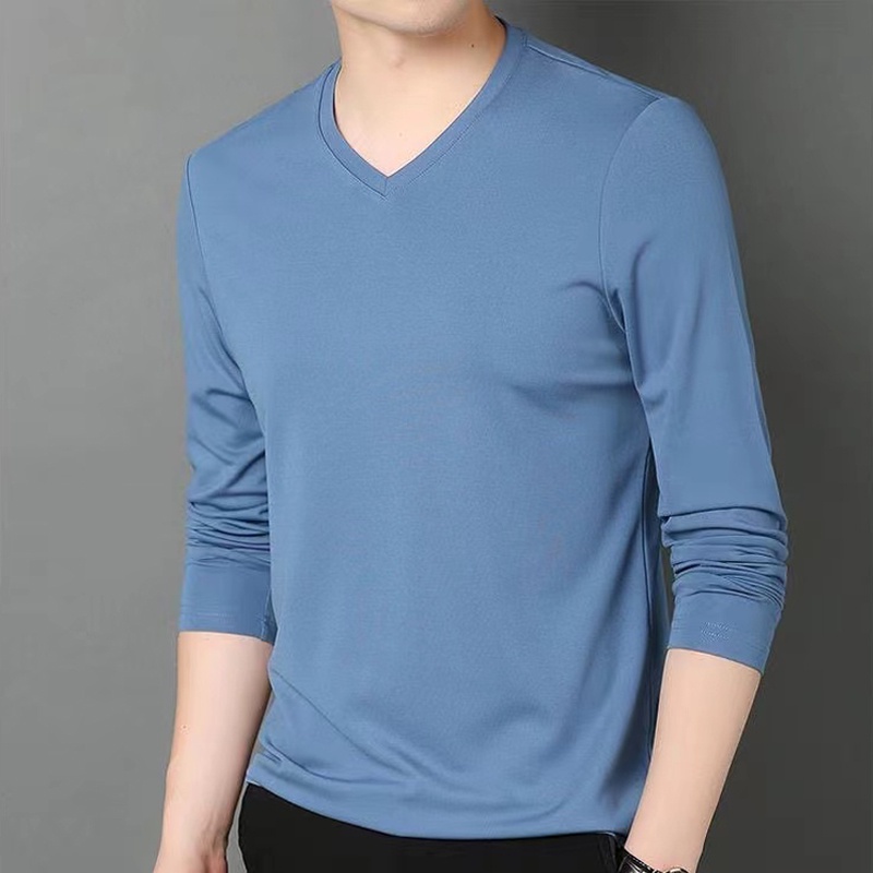 Áo Thun Tay Dài Cổ Chữ V Ôm Dáng Thời Trang Thu Đông Cho Nam Size M-5XL