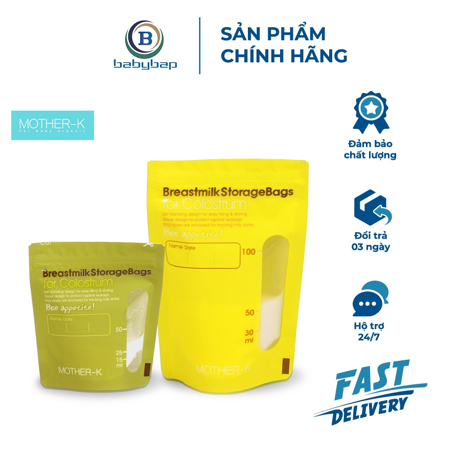 Túi Trữ Sữa Non Mother-K Hàn Quốc Làm Từ Nhựa LLDPE &amp; PET (30c)