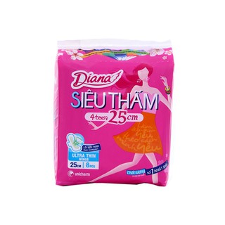 Combo 6 gói BVS Diana 4teen Siêu thấm Có cánh 25cm (8 miếng) bao bì mới