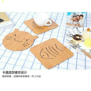 Miếng Lót Nồi , Bát, Cốc, Chén Bằng Gỗ Nhiều Hình Cute [Size 14,8 x 14,8cm] [ MIẾNG LÓT GỖ ]