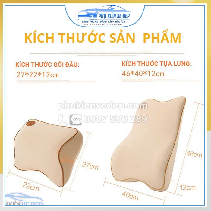 Bộ gối tựa đầu ô tô và tựa lưng ⚡FREESHIP⚡ ghế ô tô cao su non - Hàng cao cấp