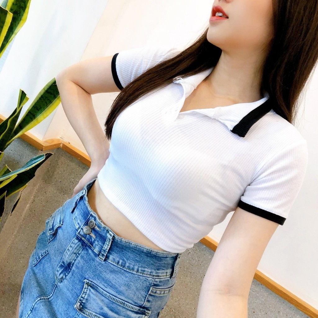 Áo Kiểu Croptop Cổ Trụ Tay Ngắn, Chất Thun Gân Mềm Mịn Co Giản,Mẫu Phối Màu Lạ Mắt Size 55kg Fom Chuẩn Ảnh 100% | BigBuy360 - bigbuy360.vn