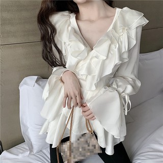Áo satin vạt chéo bèo cổ