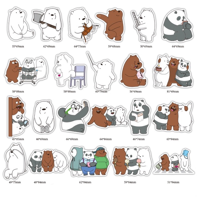Set 36 sticker dán trang trí thủ công hình gấu We Bare Bears