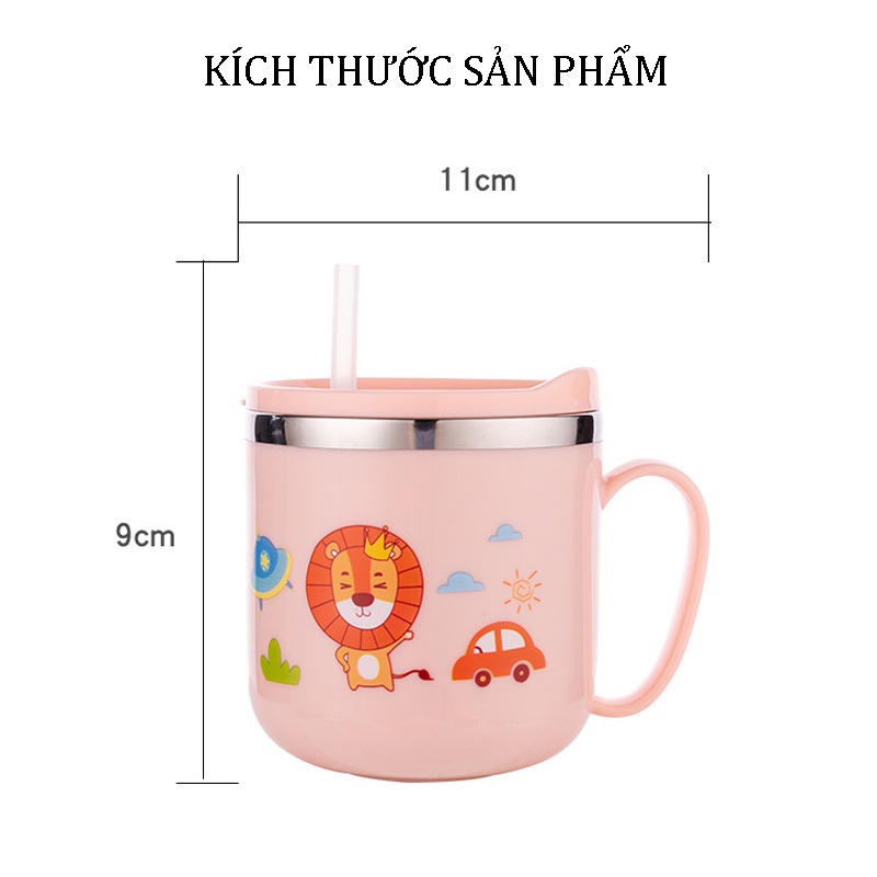 Cốc uống nước inox cho bé DUOLADUOBU - Cốc uống nước cho bé có ống hút, Chất liệu inox cao cấp, cách nhiệt tốt