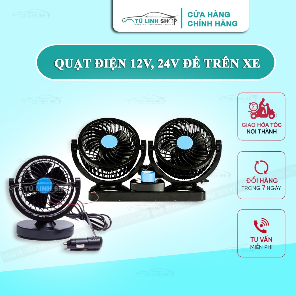 [Mã LIFEAUMAY giảm 10% tối đa 30k đơn 150k] Quạt máy đôi mini 12v, 24v xoay 360 tiện ích trên ô tô, xe hơi cao cấp