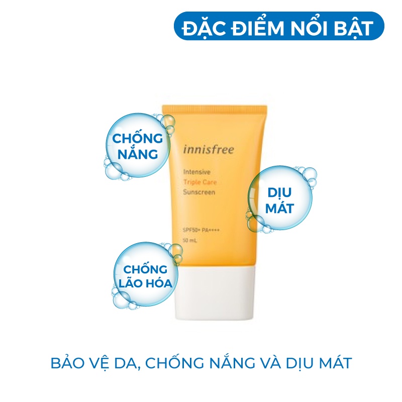 Kem chống nắng lâu trôi làm sáng da innisfree Intensive Triple Care Sunscreen SPF50+ Pa++++ 50ml