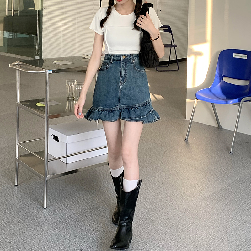 chân váy jean Lưng Cao Dáng Chữ A Thiết Kế Trẻ Trung Hợp Thời Trang