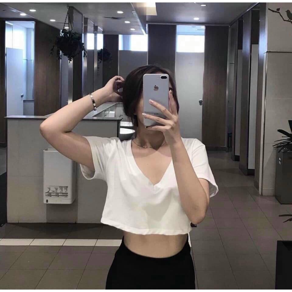 Áo croptop cổ tim chất thun lạnh [Hot hè 2021]