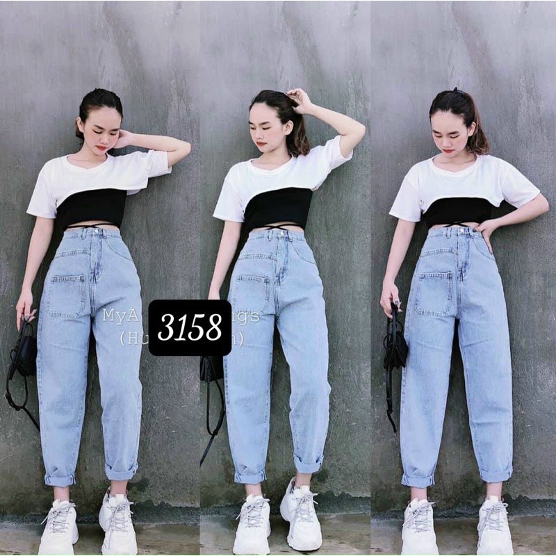 Quần baggy jean túi kiểu 3158, hình thật 100%