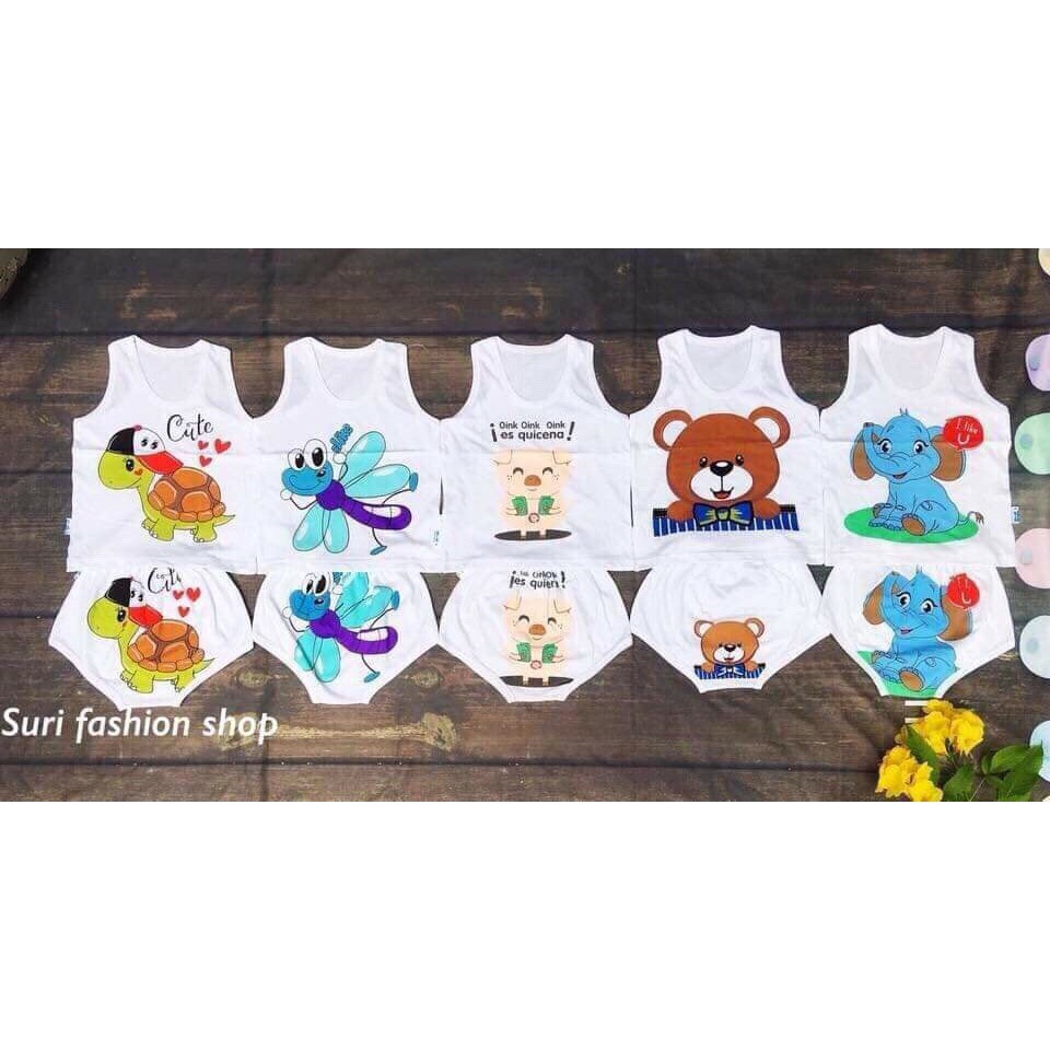 Bộ quần áo cho bé trai và bé gái cotton 2 chiều mềm mịn nhiều hình áo ba lỗ quần chip từ 4kg đến 14kg (1 bộ)