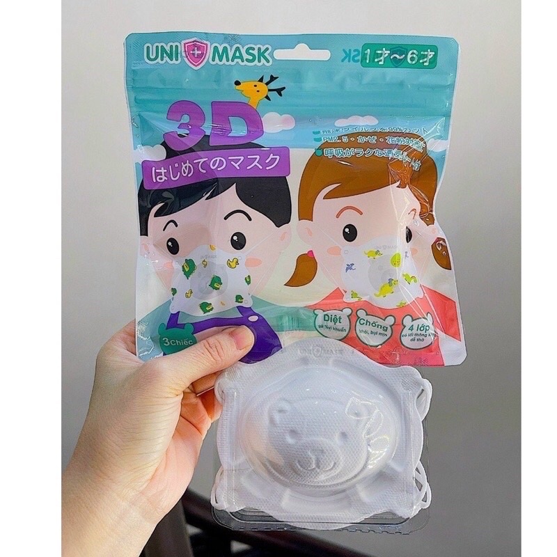 Set 3 Khẩu Trang 3D Uni Mask Cho Bé 6m-3 Tuổi