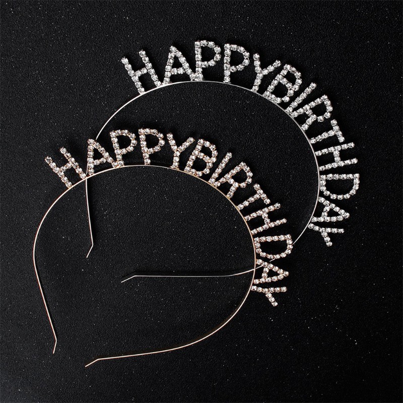 Vương Miện Kim Loại Chữ Happy Birthday Đính Đá Lấp Lánh Cho Nữ